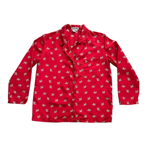 Vintage Christmas Mistletoe Red Silk Button Down Shirt - Picture 1 of 3